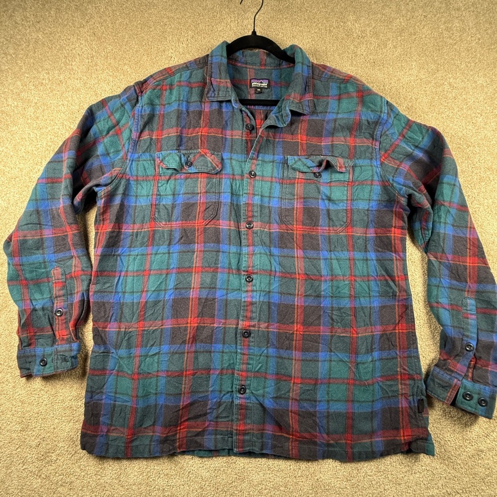 Patagonia Fjord Flannel Shirt Mens XXL Organic Cotton Plaid Blue Green Red L/S